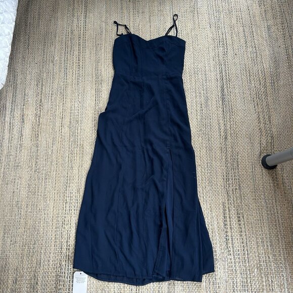 ABERCROMBIE & FITCH Women’s Camille Satin Slit Midi Slip Dress Blue Size XXS P - Picture 3 of 16